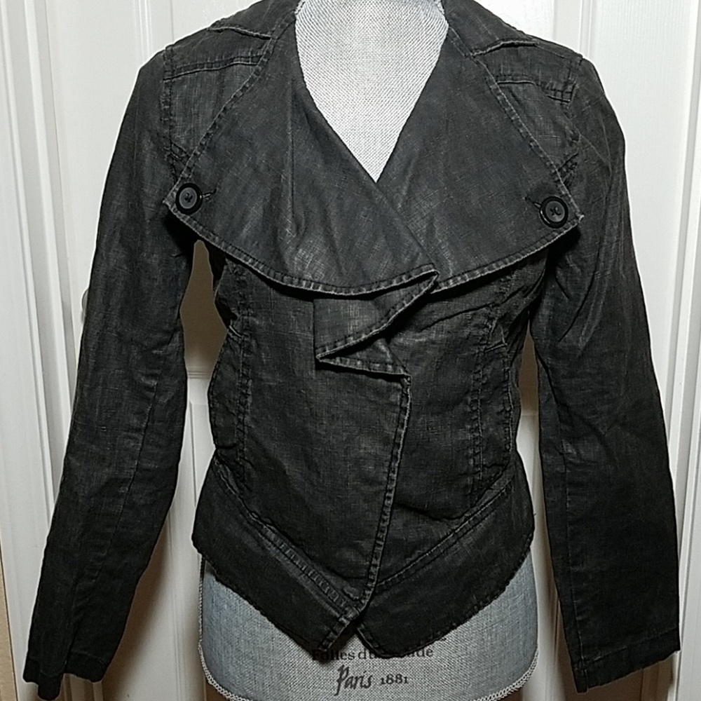 CAbi Waxed Linen Ruffle Moto Jacket